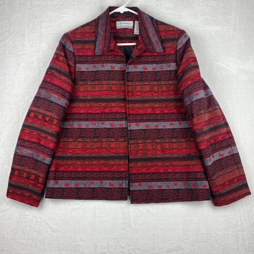 Alfred Dunner Blazer Womens Size 10 Petite Red Open Front Ladies Formal Jacket